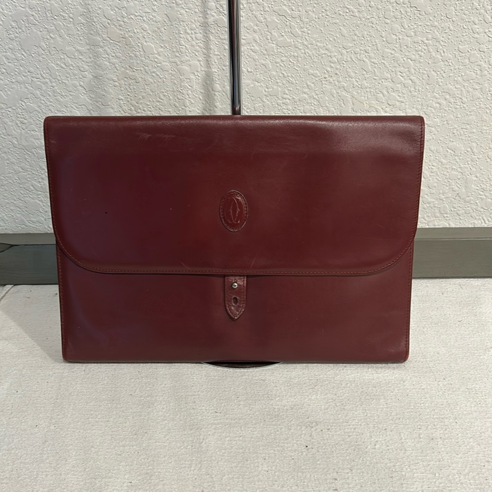 Authentic Must De Cartier 2C Logo Clutch Hand Bag